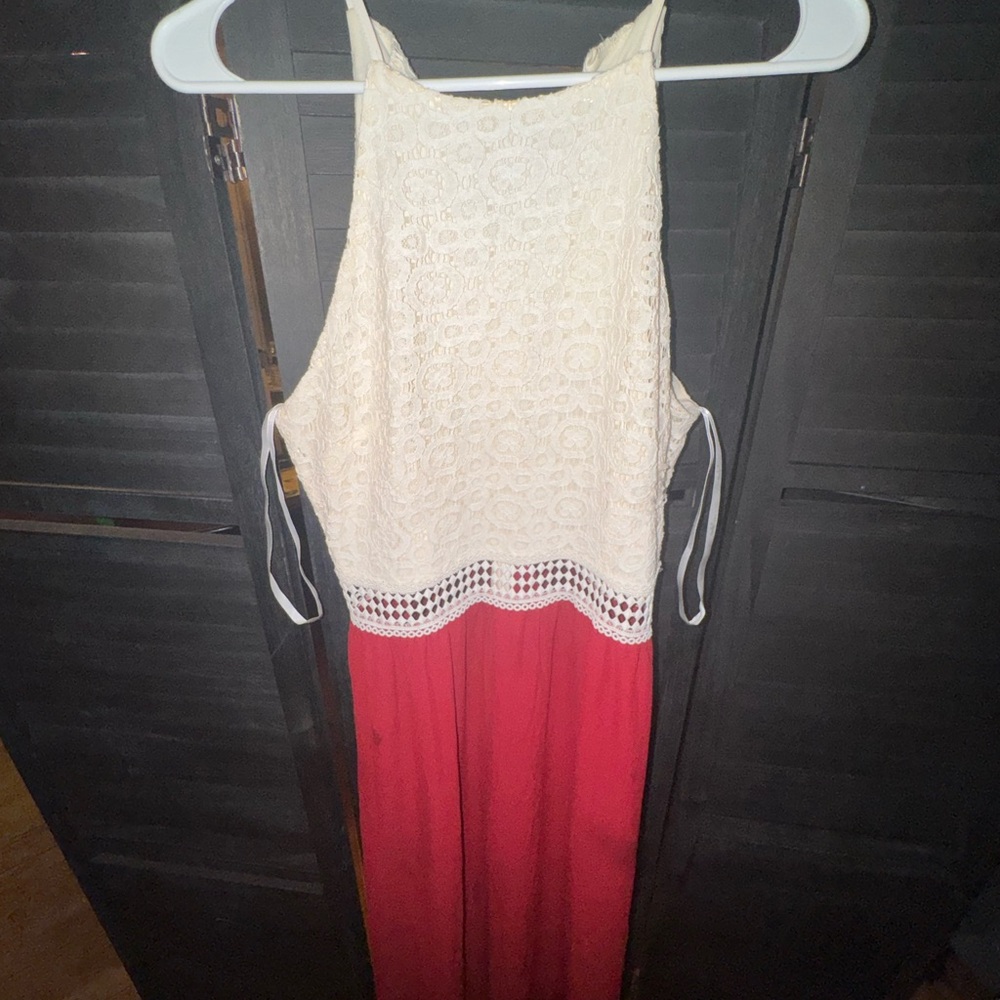 Papaya Cream Lace Burgundy Maxi Dress Size Medium Boho Crochet Lace Sundress